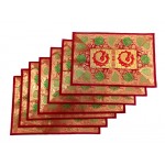 Indian Silk Table Runner with 6 Placemats & 6 Coaster in Red Color Size 16x62